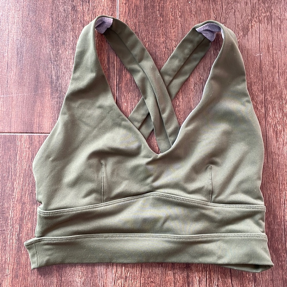 Born Primitive Army Green and Gray Crisscross Sports Bra